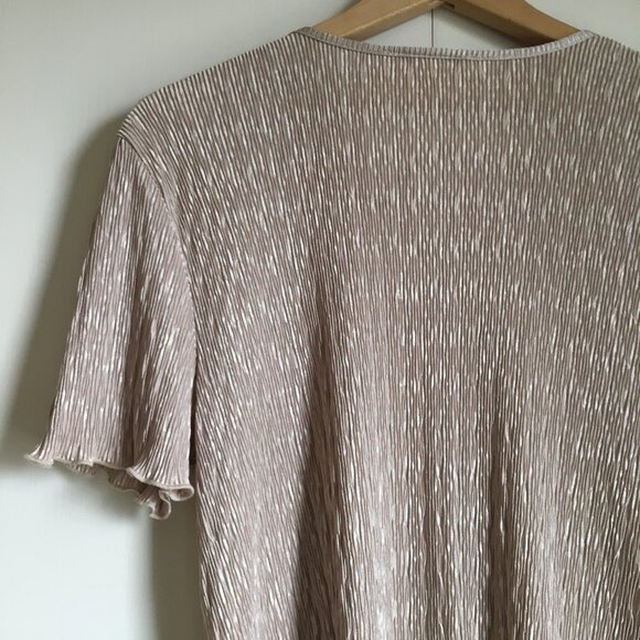 Vintage Retro 90s Tradition Accordion Crepe Champagne Short Sleeve Top - Picture 6 of 13